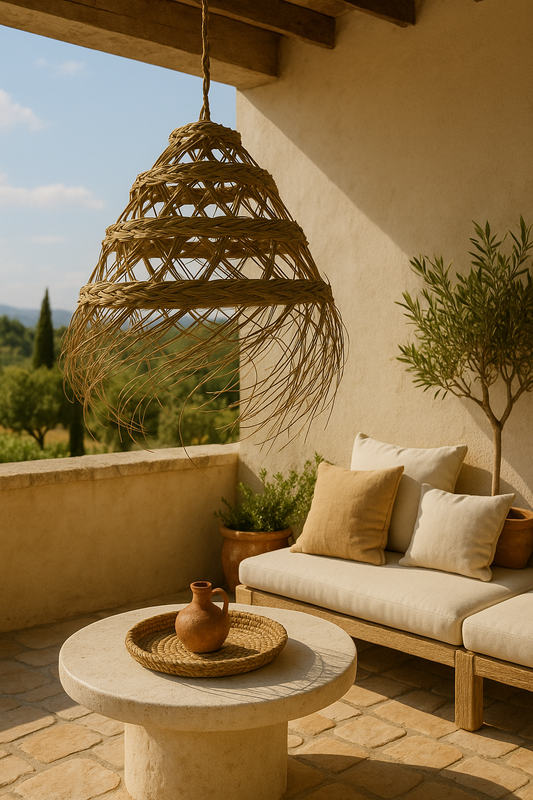 Suspension en Alfa ajourée – Luminaire artisanal bohème