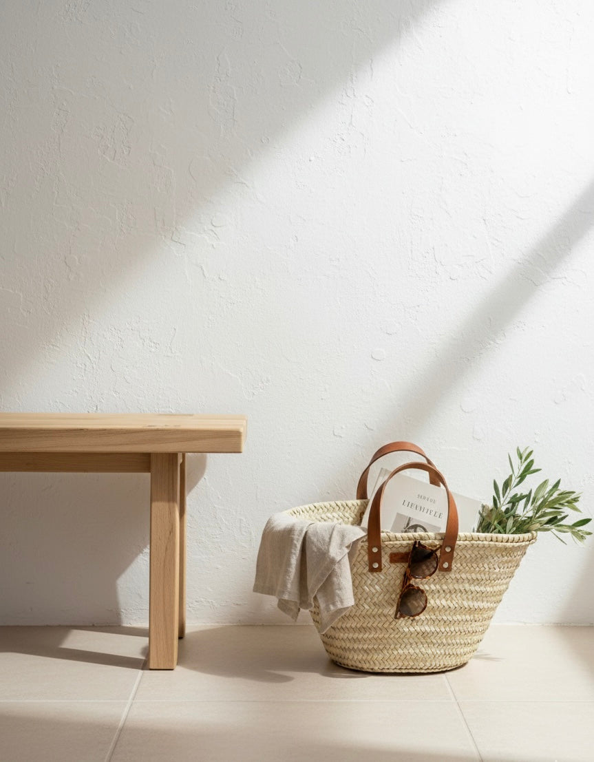 Sac en fibres naturelles -35cm- anses en cuir