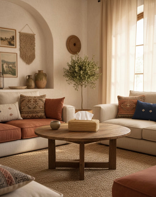 Boîte à mouchoirs en raphia naturel tressée à la main